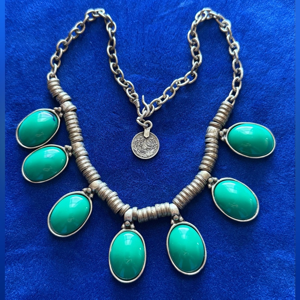 Green Stone Turkish Coin Statement Necklace - Women Jewelry